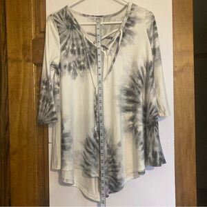 Gray Asymmetrical Tie Front 3/4 Sleeve Blouse
